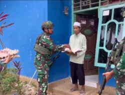 Dukung program Pemerintah, Satgas Yonif 642/Kps Bagikan Sembako di Wilayah Pos Tomage