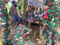 Sinergitas Melangkah Bersama, Satgas Yonif 641/Bru Bersama Koramil dan Puskesmas Airu Gelar Pelayanan Kesehatan di Kampung Apiaru