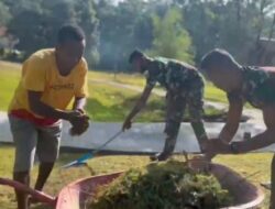 Jaga Kenyamanan Saat Beribadah, Satgas Kewilayahan Yonif 763/SBA Bersihkan Lingkungan Gereja