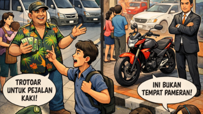Menagih Hak Atas Aspal: Trotoar Bukan Garasi Travel dan Ruang Pamer Pengusaha!
