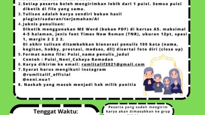 Rumah Literasi ALIF Buka Kompetisi Puisi Nasional Bertema Ramadan dan Lebaran 2026
